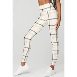 Alo High-Waist Airlift Magnified Plaid Legging Ivory Black Tartan Hi-Rise Tights
